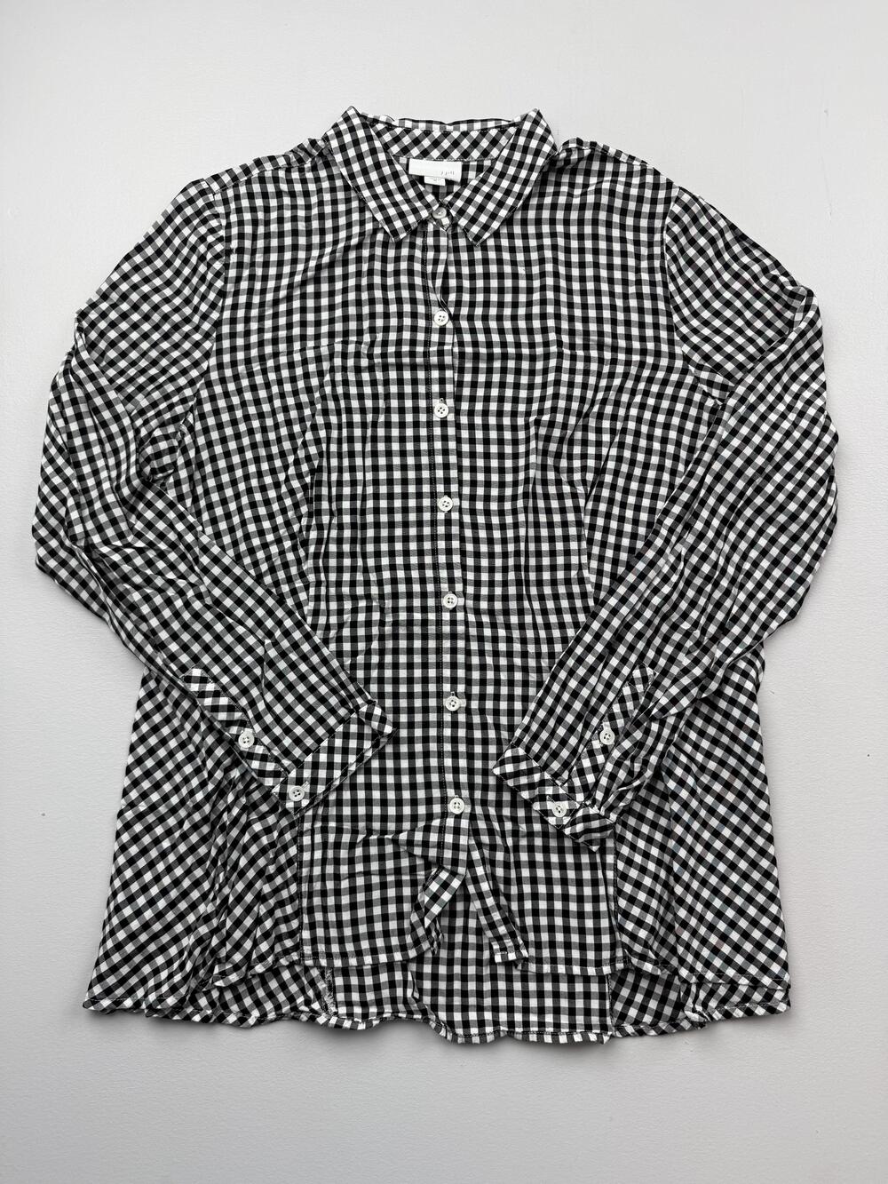 J. Jill Button Up Shirt Womens M Black Gingham Collared Long Sleeve Top Basic